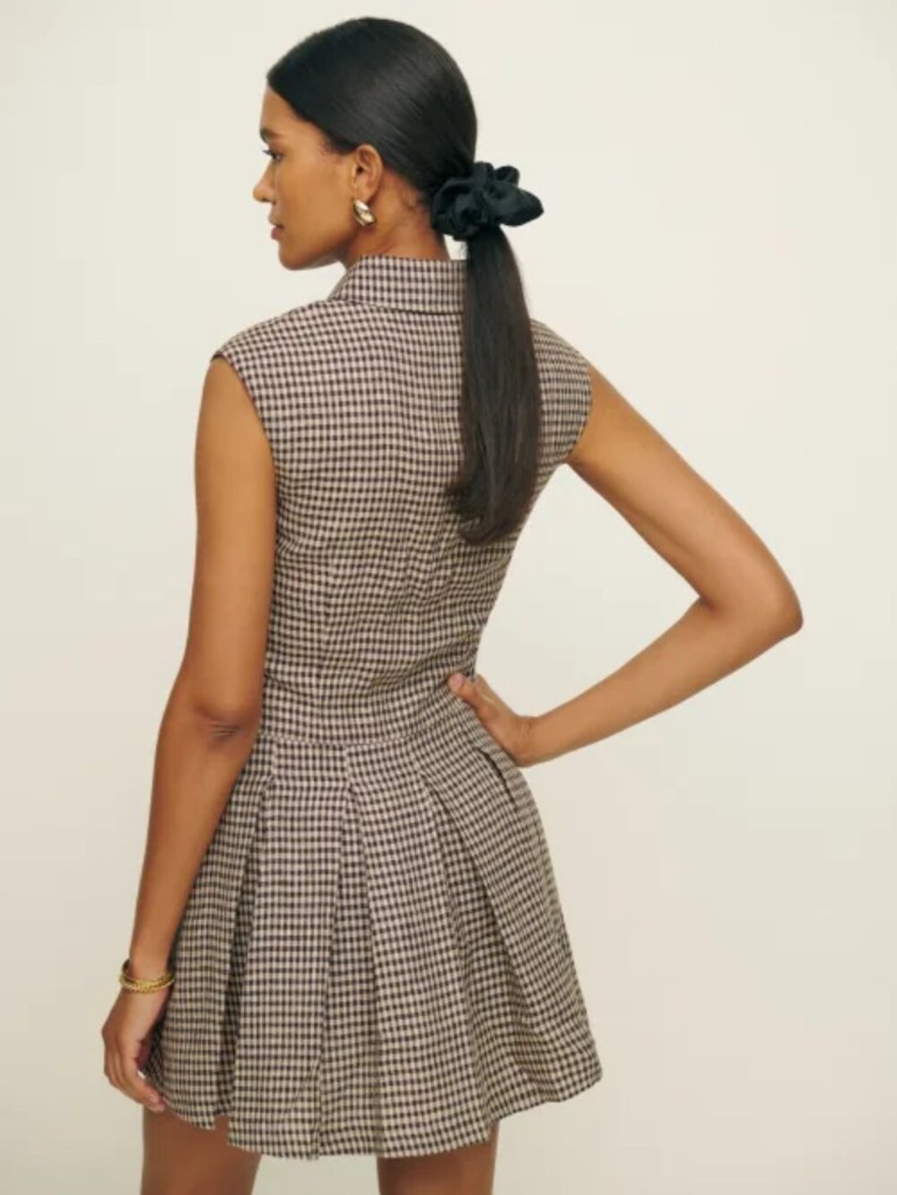 NWOT Reformation Arella Linen Dress in Tartine Check Mini Button Collar Size 4 - Picture 3 of 4